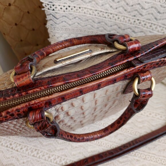 Brahmin Mini Arno Satchel Bag Champagne Gold & Pecan Brown Melbourne - Picture 7 of 15